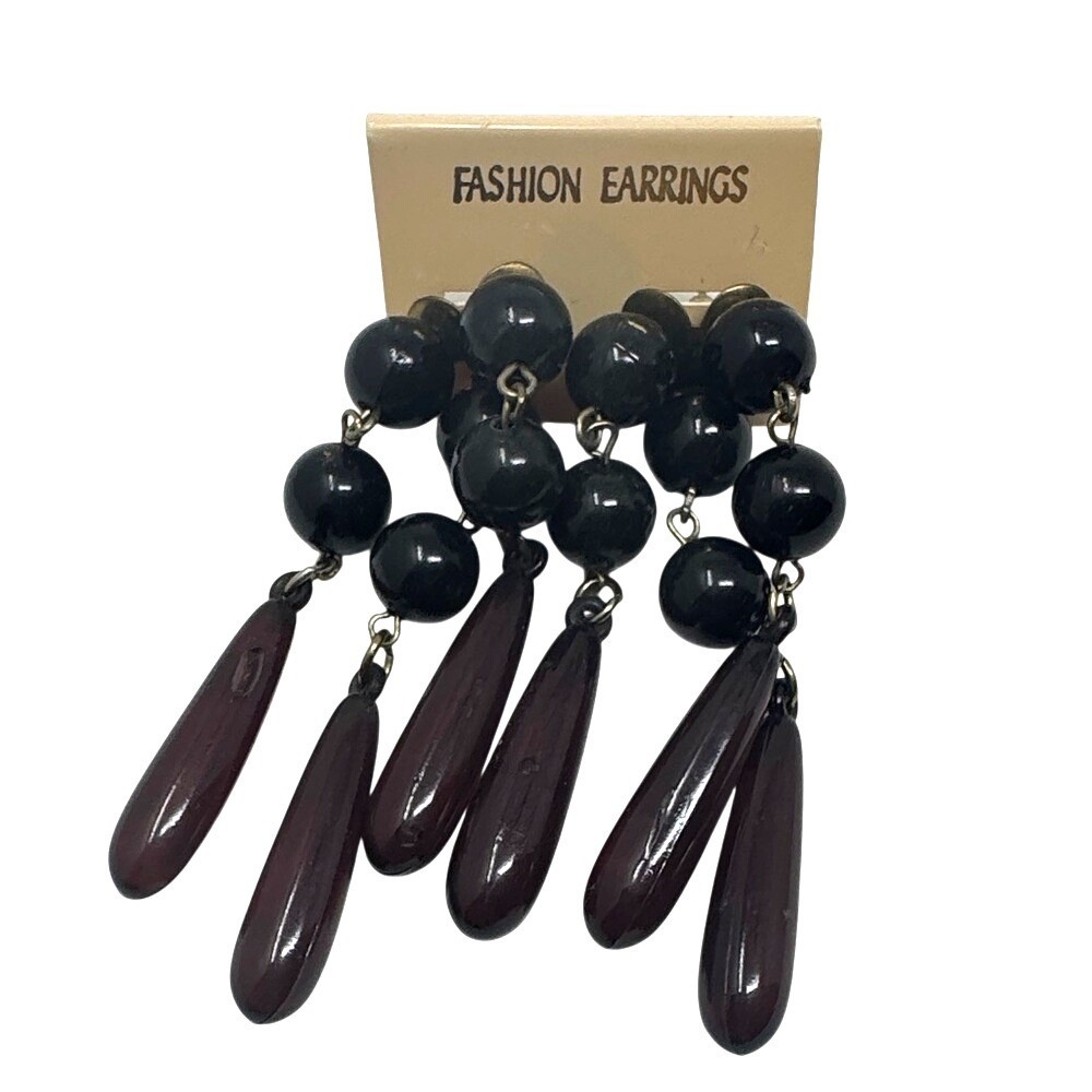 Vintage Black Plastic Bead Fashion Earrings